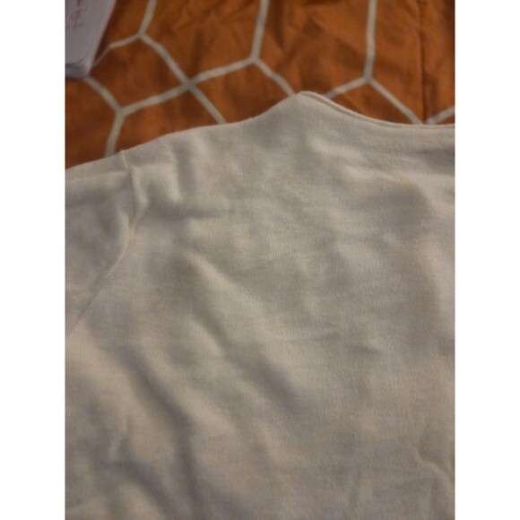 White Beaded Floral Embroidered Knit Cardigan Sweater Crew Neck Long Sleeve y2k - Picture 5 of 5